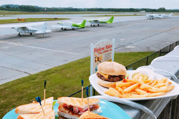 Burgers and the view of the runway at Downwind Restaurant - 2000 Airport Rd #201, Atlanta, GA 30341