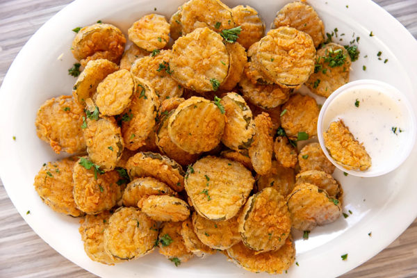 Fried pickles from Lucky's Burger and Brew