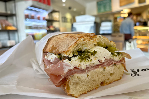 sandwich with pesto, ricotta and sopressata from pala bakery | 1264 W Paces Ferry Rd NW, Atlanta, GA 30327