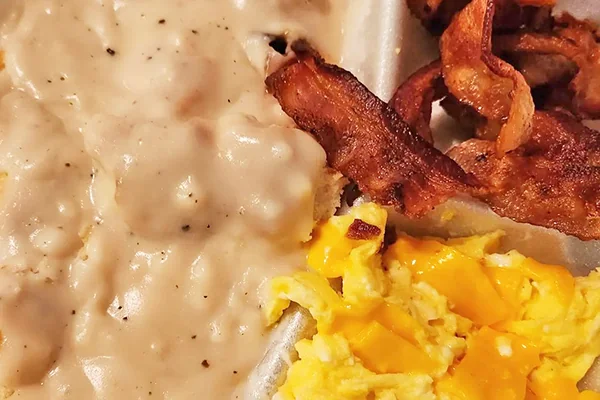 Grits, bacon and eggs from Felicia's Snack Shack in Monroe, GA. | 1532 South Broad Street, Monroe, GA 30655