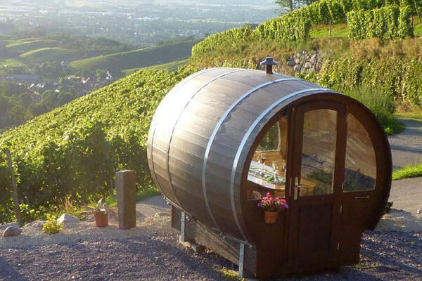 A bear barrel with a view of the vineyard at House of Applejay Distillery - 67 Fowler St, Bldg B, East Ellijay, GA 30540